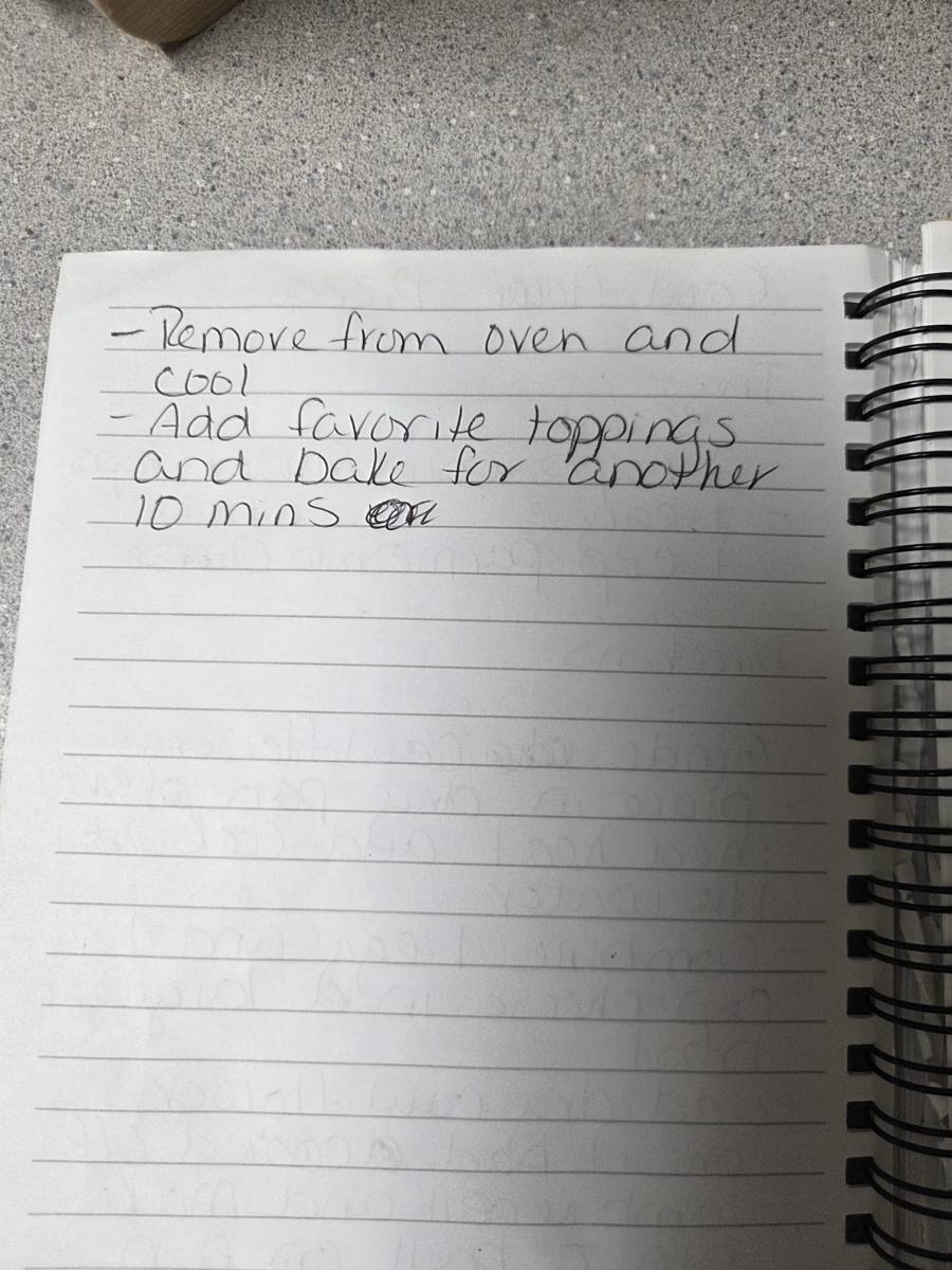 Becky's handwritten Cauliflower Pizza Crust recipe — notebook page 2