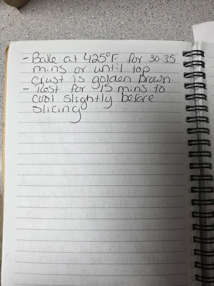 Becky's handwritten Homemade Chicken Pot Pie recipe — notebook page 4