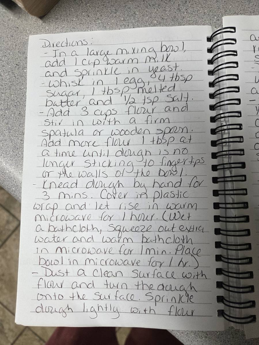 Becky's handwritten Homemade Cinnamon Rolls and Icing recipe — notebook page 2