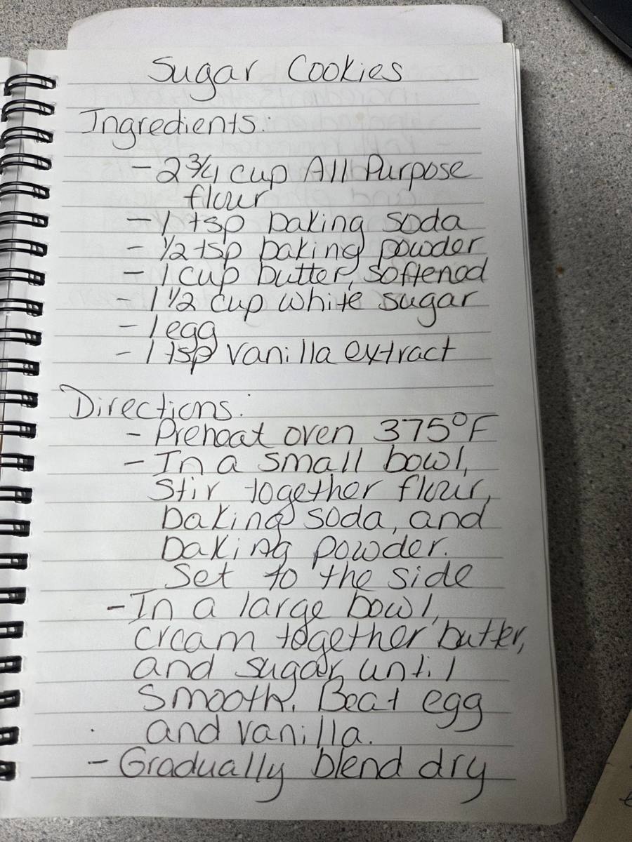Becky's handwritten Homemade Sugar Cookies recipe — notebook page 1