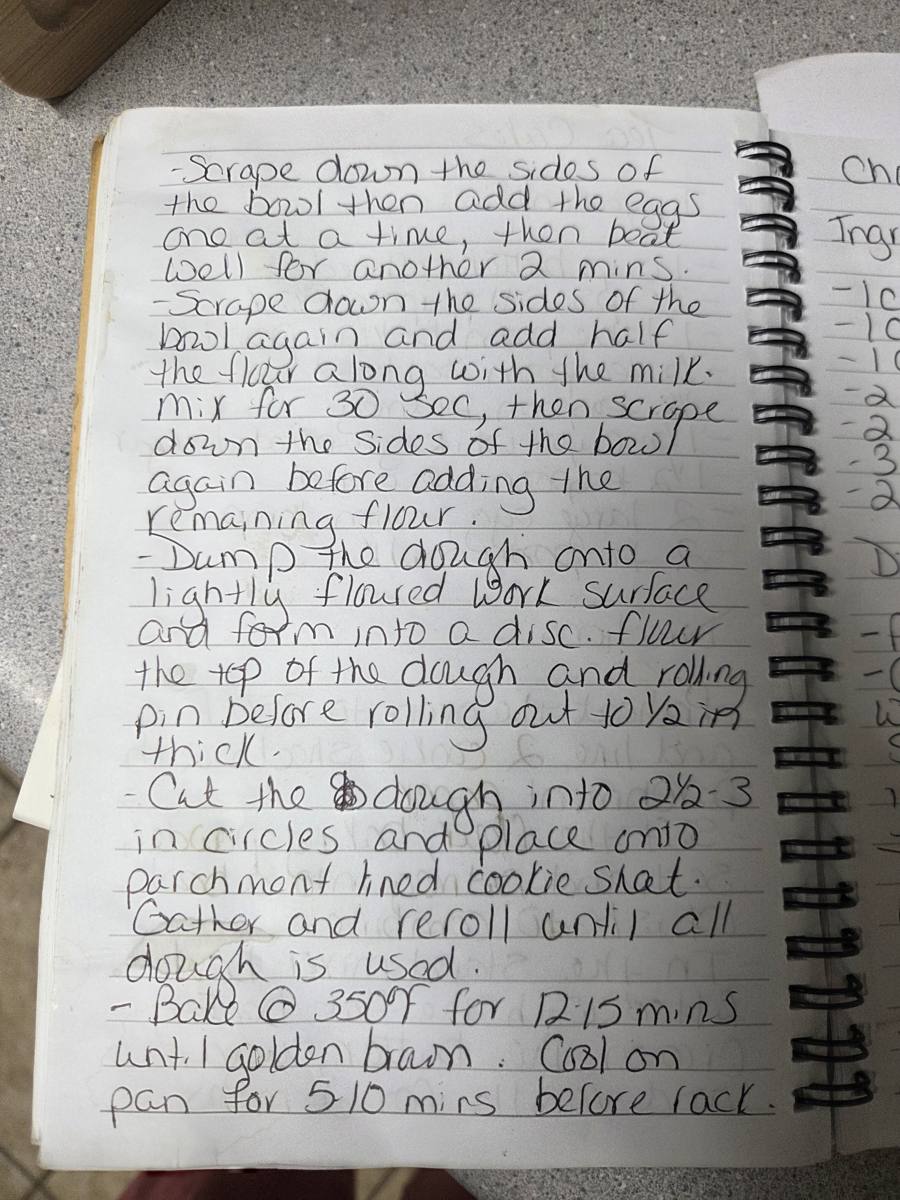 Becky's handwritten Homemade Tea Cakes recipe — notebook page 2