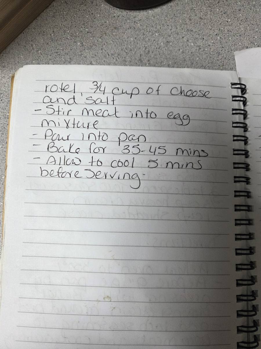 Becky's handwritten Keto Taco Pie recipe — notebook page 2