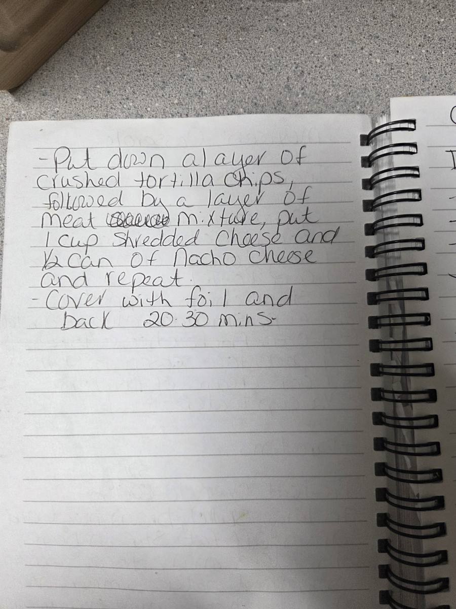 Becky's handwritten Mexican Casserole recipe — notebook page 2