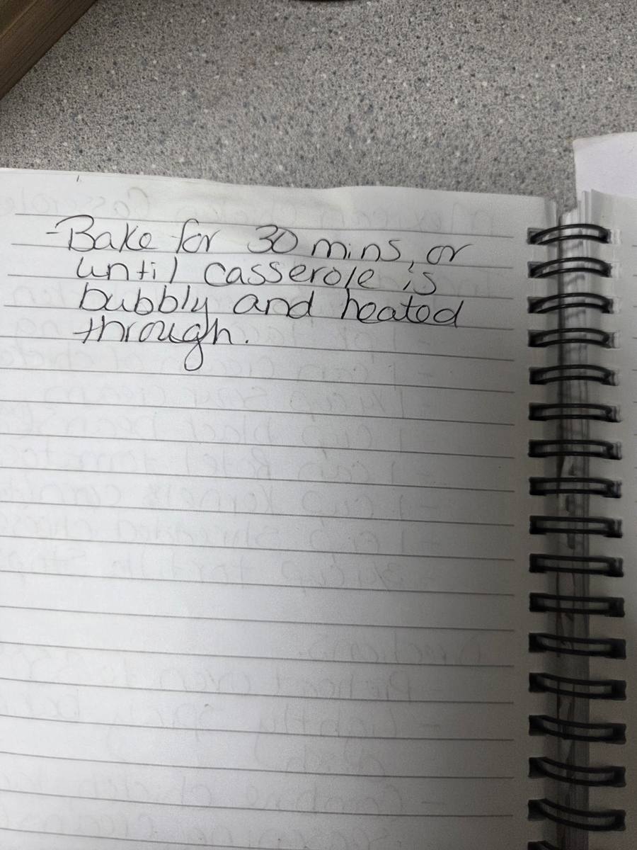 Becky's handwritten Mexican Chicken Casserole recipe — notebook page 2