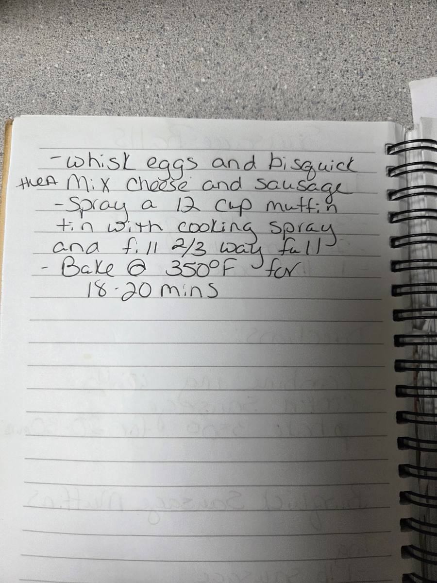 Becky's handwritten Sausage Balls recipe — notebook page 2
