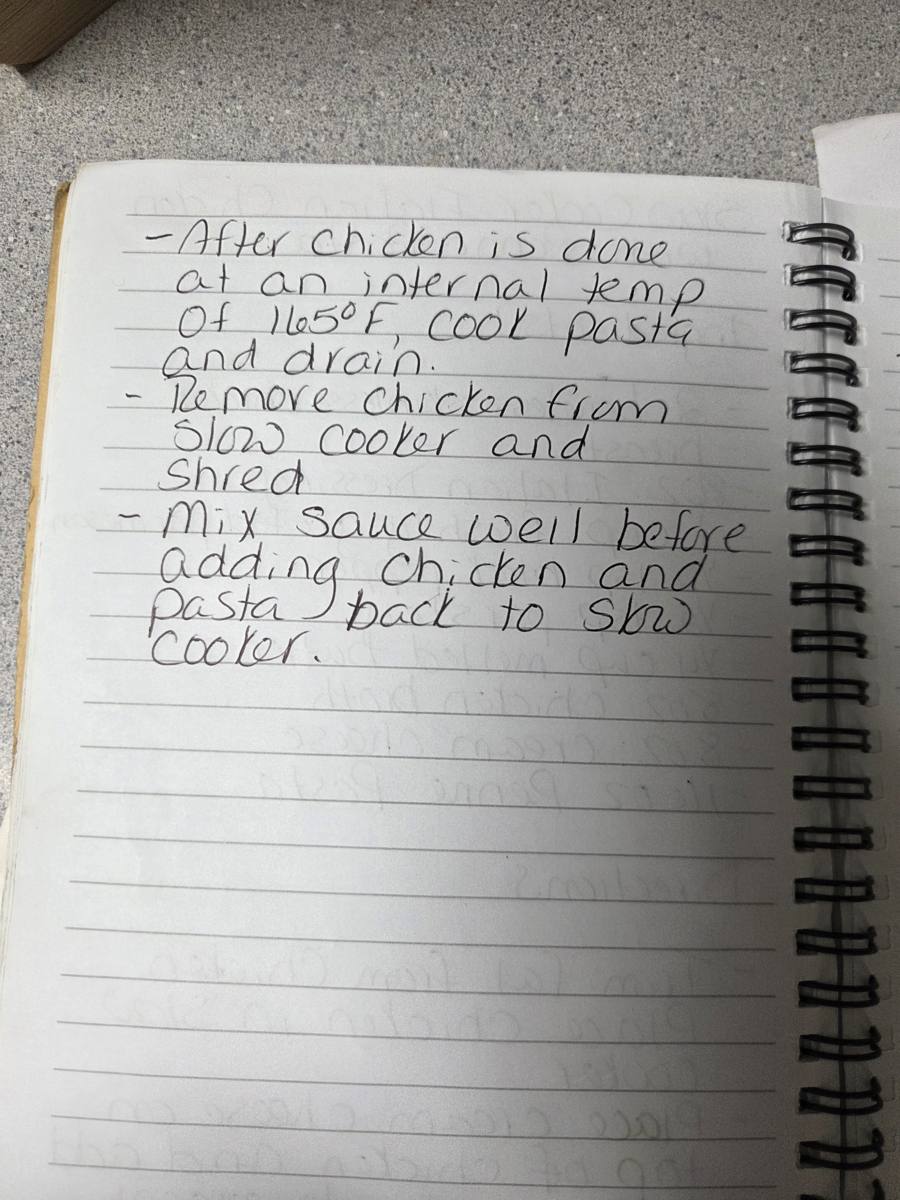 Becky's handwritten Slow Cooker Italian Chicken with Penne Pasta recipe — notebook page 2