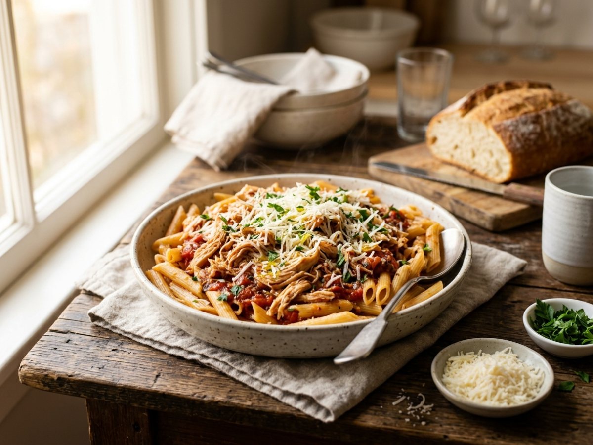 Slow Cooker Italian Chicken with Penne Pasta